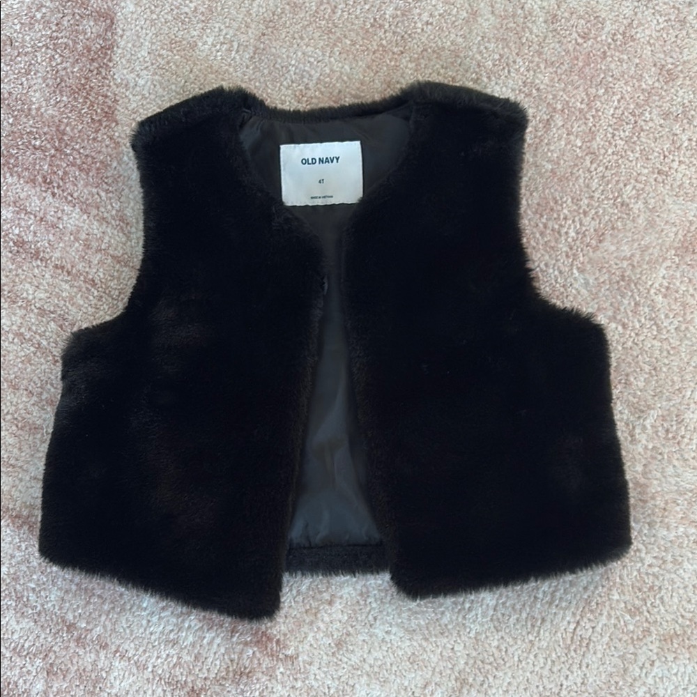 Old Navy Black Faux Fur Vest